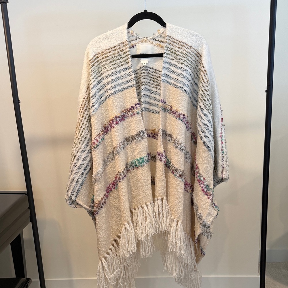 Anthropologie Striped Fringe Open Poncho
